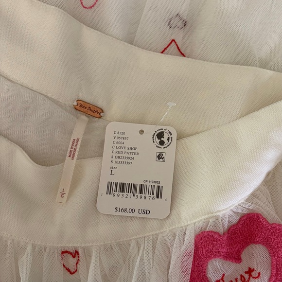 NWT!! FREE PEOPLE The Sketchbook Skirt Tulle Embroidered Mini Hearts White Large - Picture 13 of 16